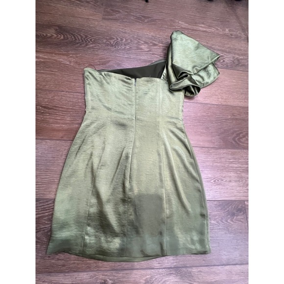 Free People x Fame & Partners Ruffle One Shoulder Cara Mini Dress Green Sz 4 - Picture 15 of 16